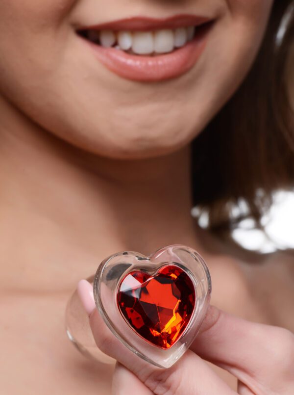 Red Heart Gem Glass Anal Plug - Medium