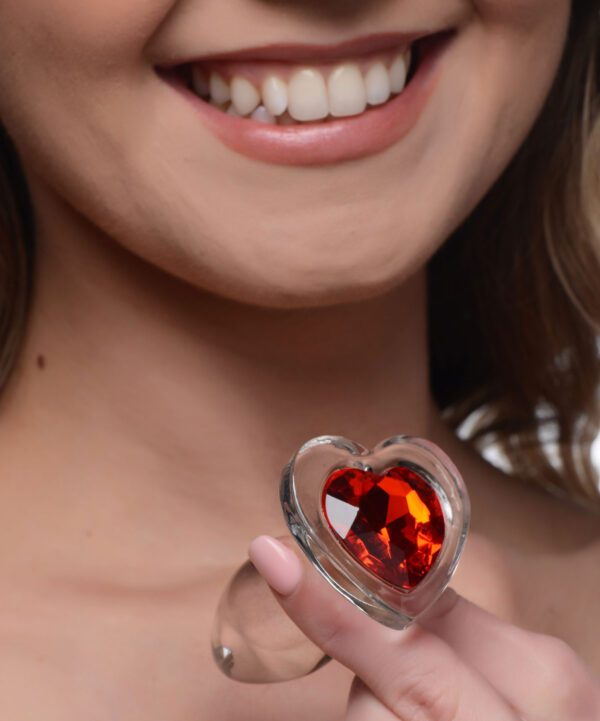 Red Heart Gem Glass Anal Plug - Small