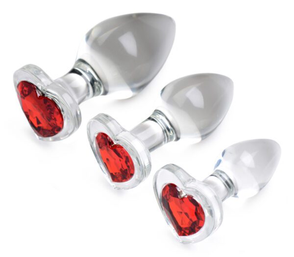 Red Heart Gem Glass Anal Plug Set