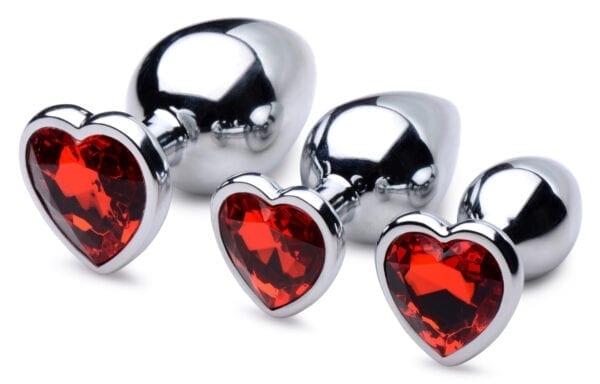 METAL BUTT PLUGS WITH RED HEARTS ON THE ENDS