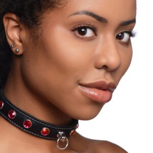 Fierce Vixen Leather Choker with Rhinestones - Red